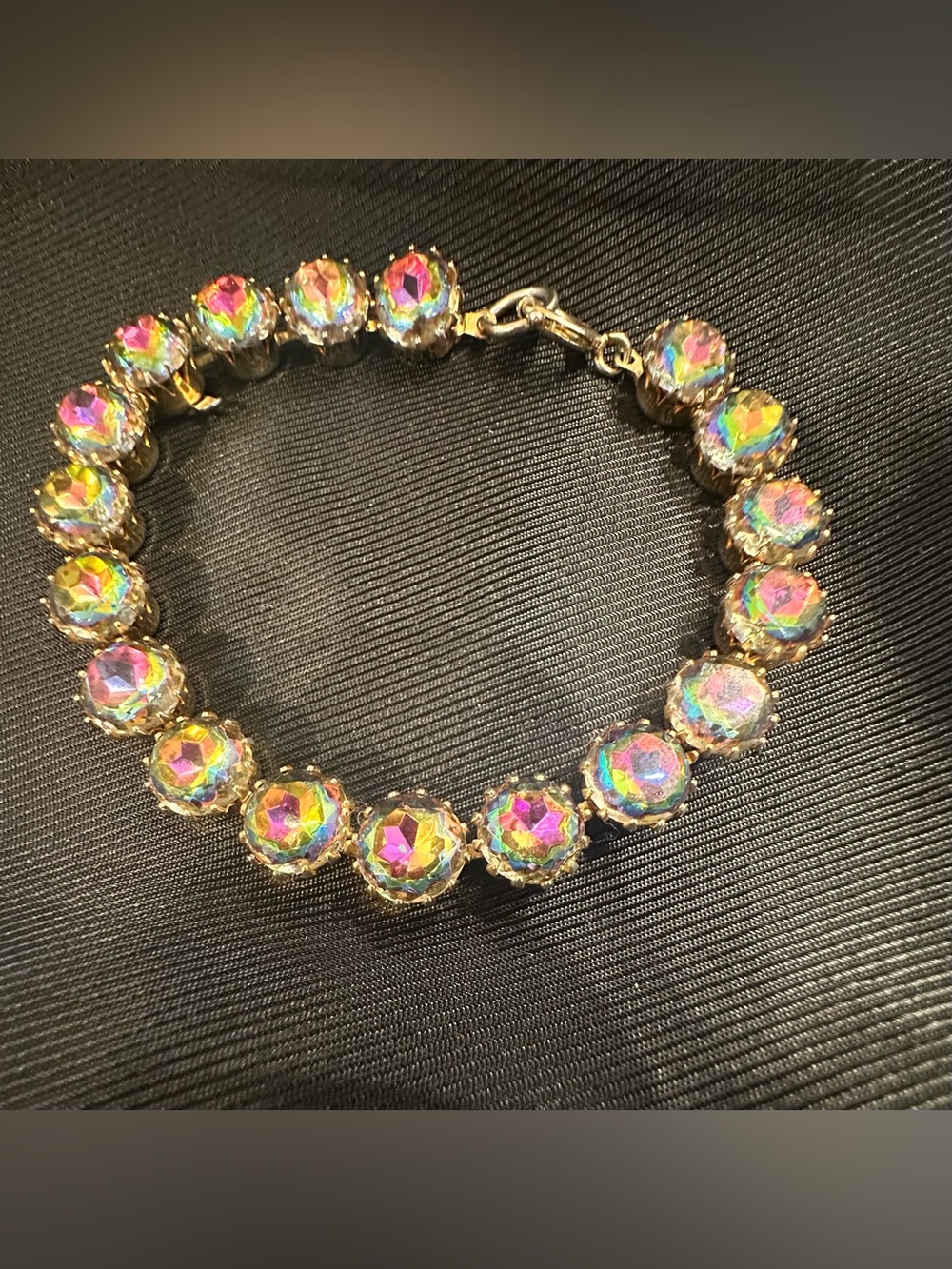 Vintage Schiaparelli bracelet. Aurora Borealis (AB) & heliotrope crystals.